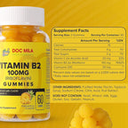 Vitamin B2 100mg Gummies for Adults and Kids - Riboflavin 100 mg Gummy - VIT B2 Supplements