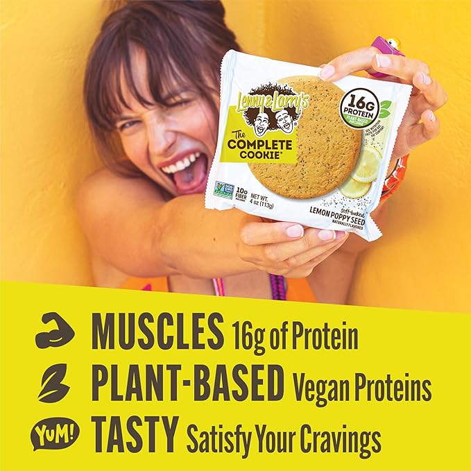 Lenny & Larry's Complete Protein Cookie, [Lemon Poppy Seed], Chewy Soft Baked, 16g Plant Protein, Vegan, Non-GMO, High Fiber, 4 Ounce Cookie (Pack of 12)