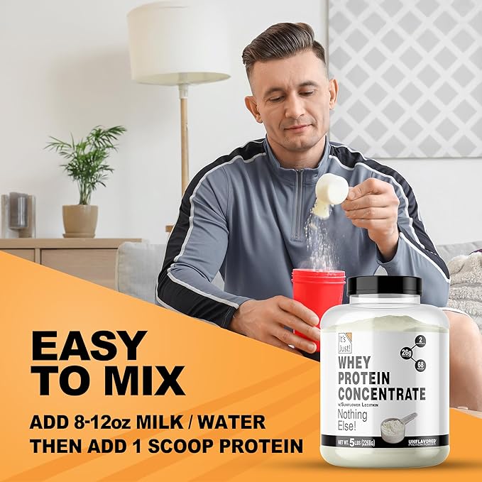 It's Just! - 100% Whey Protein Concentrate, Made in USA, Premium WPC-80, No Added Flavors or Artificial Sweeteners (5 Pound, Unflavored)