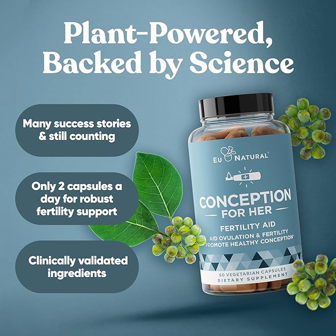Eu Natural Conception for Her Fertility Supplements for Women - Ovulation, Hormonal Balance & Regular Cycle Support - Myo-Inositol, Folate, Shatavari & Vitex - 120 Vegetarian Capsules
