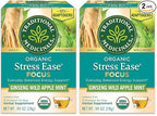 Traditional Medicinals Organic,Stress Ease Focus,Ginseng Wild Apple Mint Tea - Balanced Energy Support & Adaptogens - Kosher,Non-GMO,Caffeine-Free,Compostable - 16 Tea Bags,(Pack of 2)