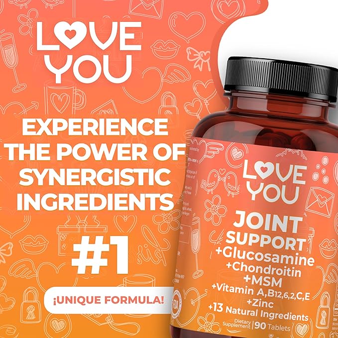 Love You Joint Support Supplement for Relief - Glucosamine, Chondroitin, MSM & Turmeric - Supports Mobility & Flexibility (Bones, Back, Knees, Hands), 90 Tablets, 45-Day Supply - Made in USA