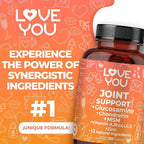 Love You Joint Support Supplement for Relief - Glucosamine, Chondroitin, MSM & Turmeric - Supports Mobility & Flexibility (Bones, Back, Knees, Hands), 90 Tablets, 45-Day Supply - Made in USA