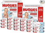Huggies Simply Clean Unscented Baby Diaper Wipes, Flip-Top Packs (704 Wipes Total), Packaging May Vary (Pack of 22)