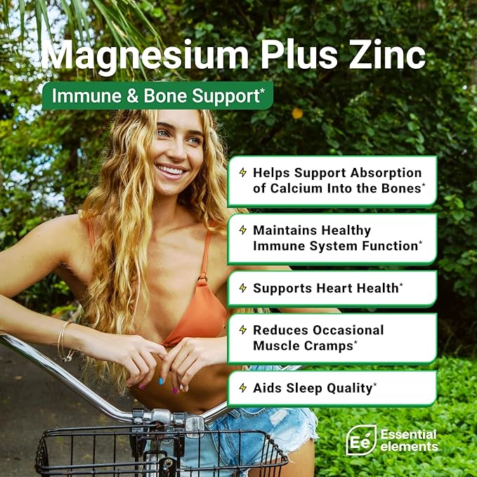 Essential Elements Magnesium Plus Zinc with Vitamin D3 - Scientifically Formulated Heart, Bone, & Muscle Support - 225mg Triple-Strength Magnesium Complex with Glycinate, Malate, Citrate - 360 Count