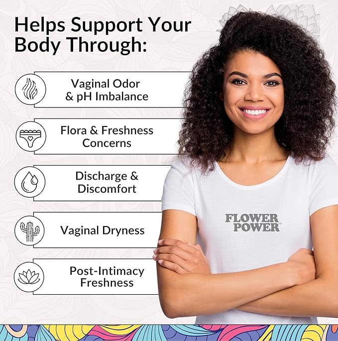 Flower Power Boric Acid Suppositories for Women - 30 Capsules - 600mg for Vaginal pH Balance & Freshness - Vegan, Made in USA