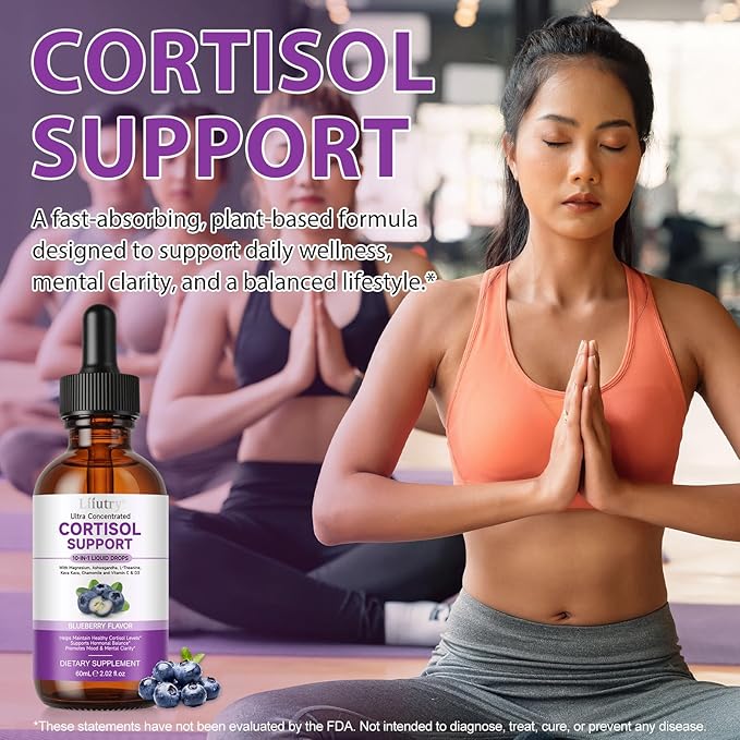 Cortisol Supplement Liquid Drops, Cortisol Supplements for Women & Men, 10 in 1 Cortisol Detox Manager Reducer with Magnesium, Ashwagandha, L-theanine, Hormone Balanced, Sleep Support - 2.02 fl.oz