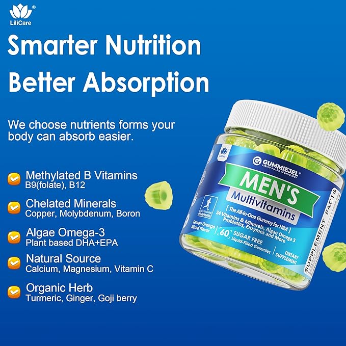 2 Pack - Mens Multivitamins Gummies, Methylated Multivitamin for Men, B Complex, Minerals, Vegan Omega 3, Probiotic, Enzyme, Antioxidants for Men's Complete Daily Support, Sugar Free, Vegan, (No Iron)