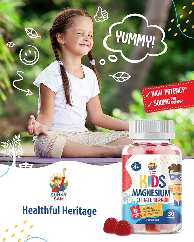 Sugar-Free Magnesium Gummies for Kids & Teens - 500mg Calm Magnesium Citrate - Chewable Magnesium Gummy Supplement for Sleep, Mood & Muscle Support - Citrato de Magnesio para Niños - 30 Days Supply