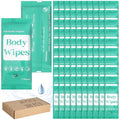 300 Pcs 60 Pack Body Wipes for Adults Bathing No Rinse Individually Wrapped Shower Wipes Washcloth with Aloe Cleansing Body Wash Cloths Disposable Bulk Deodorant Homeless(Green Background)
