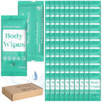 300 Pcs 60 Pack Body Wipes for Adults Bathing No Rinse Individually Wrapped Shower Wipes Washcloth with Aloe Cleansing Body Wash Cloths Disposable Bulk Deodorant Homeless(Green Background)