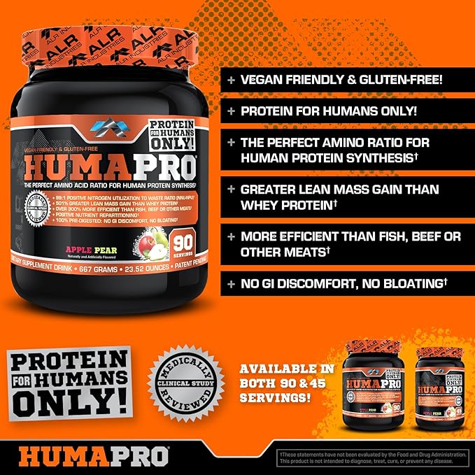 HumaPro Essential Amino Acid Formula | EAA Protein Supplement | Supports Muscle Recovery & Performance | Vegan, Gluten Free | | 90 Servings (Apple Pear)