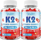 2 Pack Sugar-Free Vitamin K2 Gummies, Dual Formula Vitamin K2 Supplement with MK-7 & MK-4, Supports Bone Health, Gluten-Free, Non-GMO, Sugar-Free, Strawberry Flavor, 120 Gummies