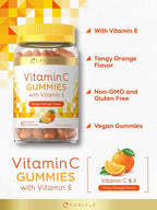 Carlyle Vitamin C Gummies | 60 Count | Orange Flavor | with Vitamin E | Vegan, Non-GMO, and Gluten Free Supplement