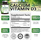 Calcium Supplement with Vitamin D3-1200 mg Calcium per Serving with D3 for Best Absorption - Supports Immune Health, Bones & Teeth - Nature's Calcium is Bottled in USA for Women & Men - 180 Tablets