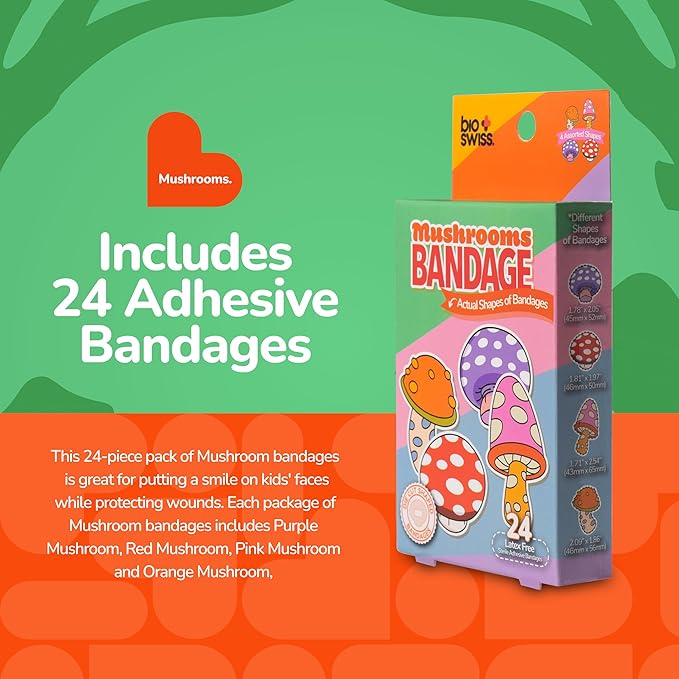 BioSwiss Bandages, Mushroom Shaped Self Adhesive Bandage Set, Latex Free, Sterile Wound Care, 24 Count