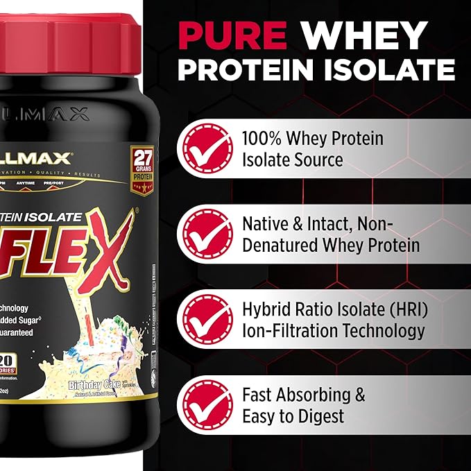 ALLMAX ISOFLEX Pure Whey Isolate Protein Powder - Gluten Free, Low Lactose, Sugar-Free - High-Protein, Clean, Keto-Friendly for Pre Post Workout Supplement for Women and Men | Blueberry Muffin, 2lb