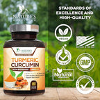 Turmeric Curcumin Supplement - 95% Curcuminoids with Organic Turmeric & BioPerine Black Pepper for Best Absorption - Daily Joint & Immune Health Support, Vegan, Non-GMO, Bottled in USA - 180 Capsules
