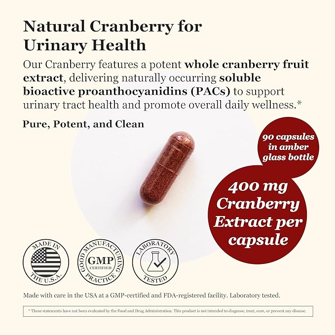 Cranberry Extract Supplement – for Women and Men – Standardized Soluble PACs – Pure, Vegan, Non-GMO, Kosher – 90 Vegan Capsules