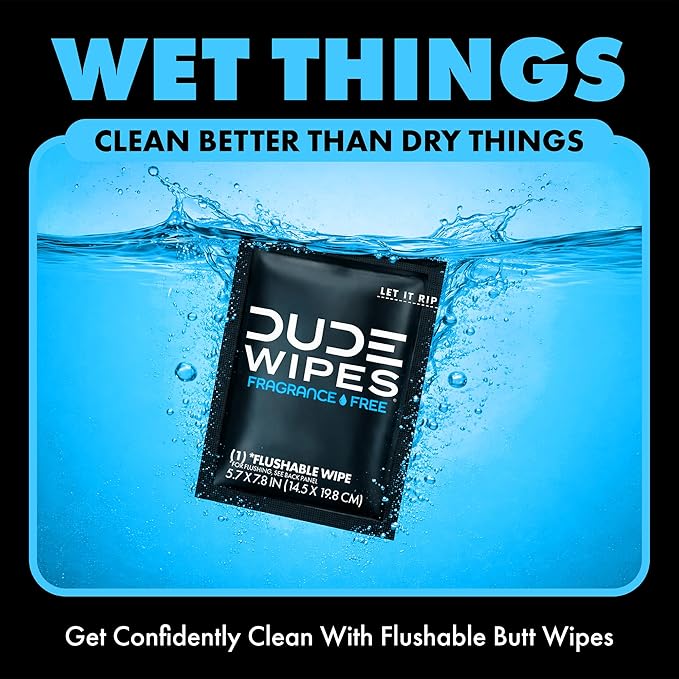 DUDE Wipes On-The-Go Unscented Travel Wipes - 30 Count (Individually Wrapped) - Extra-Large Adult Flushable Wipes for Sensitive Skin - Infused with Vitamin E and Aloe - Septic and Sewer Safe