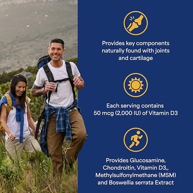 Puritan's Pride Advanced Glucosamine Chondroitin MSM With Vitamin D3 50mcg (2000 IU), Dietary Supplement for Joint Health, 80 Coated Tablets