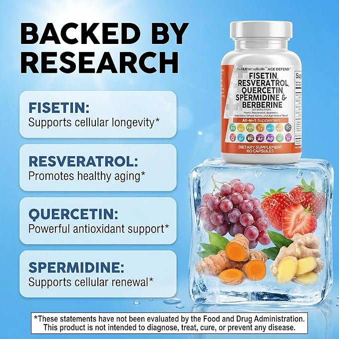 Clean Nutra Fisetin Quercetin Resveratrol Spermidine - Longevity Supplement with NAD Berberine Apigenin | Anti Aging Cellular Health Support Capsules 90 Count