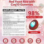 30 Day Supply Liposomal Red Yeast Rice with Coq 10 3000mg Gummies,Organic Red Yeast Rice Cholesterol Lowering Supplements, Enhanced with Coq 10 for Heart Support,Liposomal Enhance 98% Absorption