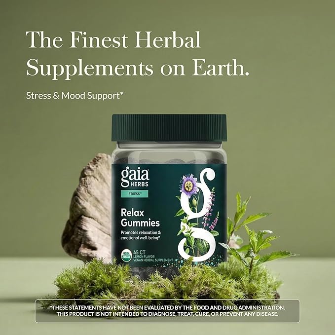 Gaia Herbs Relax Gummies - Supports Calm Feelings* - with Passionflower & Lemon Balm - 45 Vegan Gummies (15 Servings)
