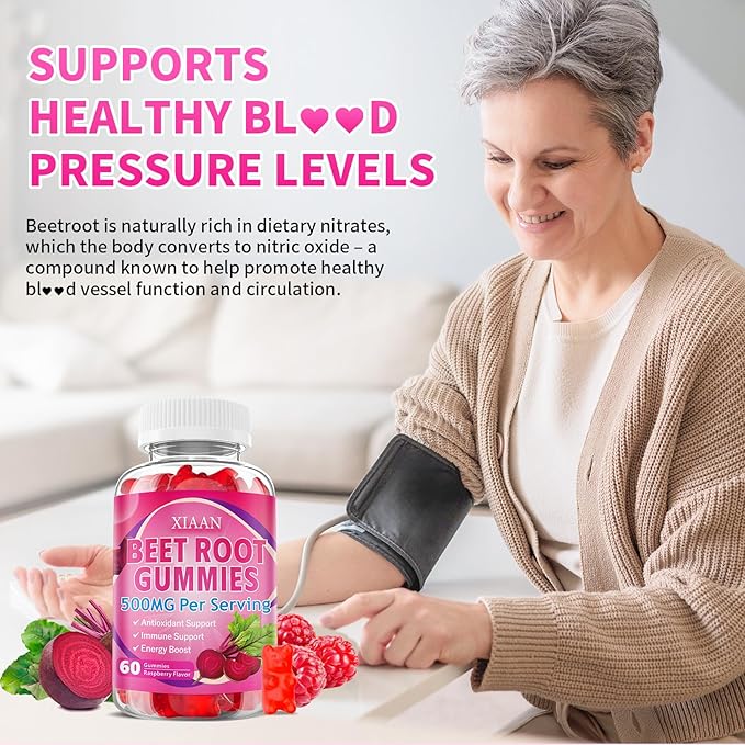 Beet Root Gummies for Women & Men, Beetroot Supplement Beet Chews with Vitamins Grape Seed for Antioxidant Supoort & Immune Health, Sugar-Free/Vegan/Organic,Raspberry Flavor 120 Count