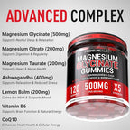 Magnesium Glycinate Gummies for Adults 500mg 120 Sugar Free Gummies Calm and Sleep Support with Ashwagandha Lemon Balm and CoQ10 Magnesium Supplement for Stress and Relaxation