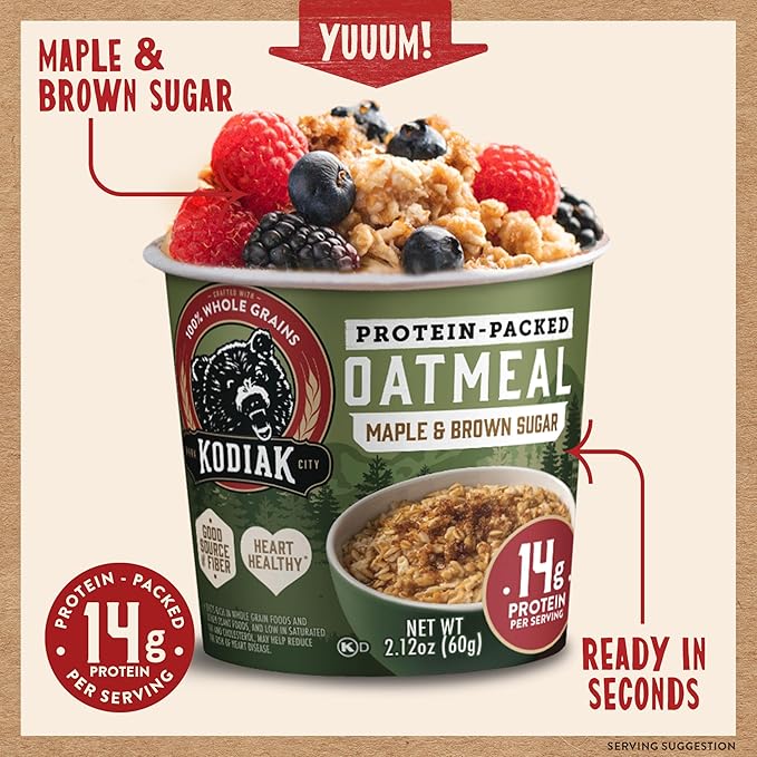 Kodiak Cakes Instant Protein Maple & Brown Sugar Oatmeal in a Cup, 2.12oz (Pack of 12)