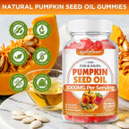 softbear Pumpkin Seed Oil Gummies, Organic Pumpkin Seed Oil Supplement with Saw Palmetto for Hair Growth & Skin Health, Cold Pressed/Suagr-Free, Raspberry Flavor 60 Count