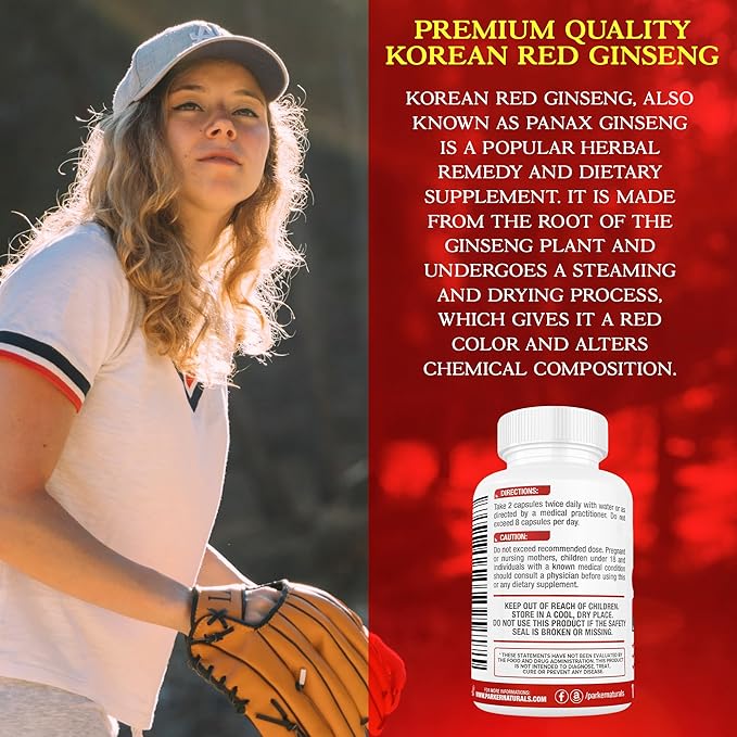 Parker Naturals Korean Red Ginseng Extract, 1300mg Extract with Ginger Root and Black Pepper, 20% Ginsenosides Red Panax Ginseng Supplement, 120 Caps