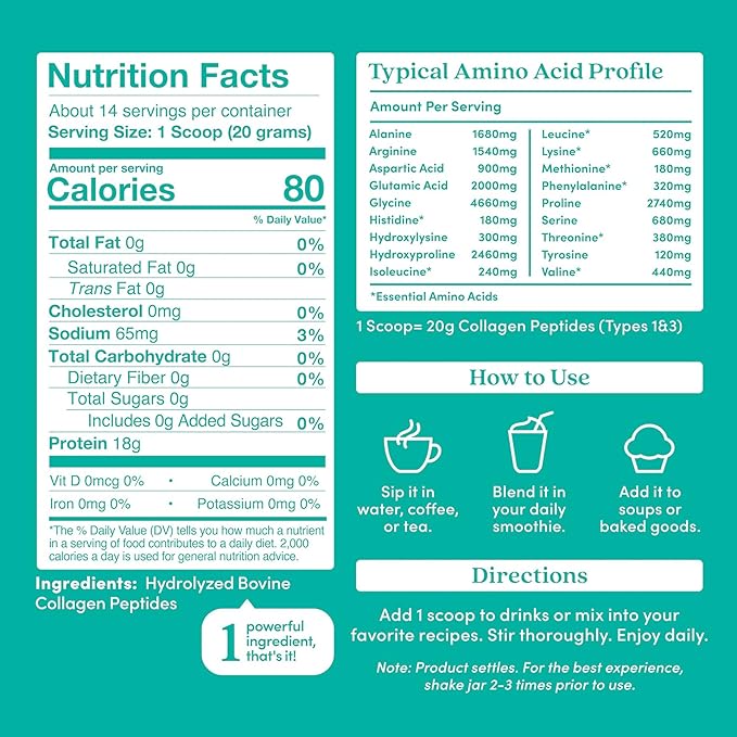 Further Food Unflavored Collagen Peptides Powder - 100% Grass-Fed, Hydrolyzed Type 1 & 3, 20g of Collagen per Serving, Supports Skin, Hair, Nails & Joints, 9.88 Oz