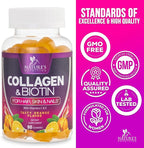 Collagen Gummies - 2500mcg Biotin Per Serving - Complete Collagen Supplement with Hydrolyzed Peptides Type I & III, Biotin, Zinc, & Vitamin C - Hair, Skin, & Nail Support Women & Men - 60 Gummies