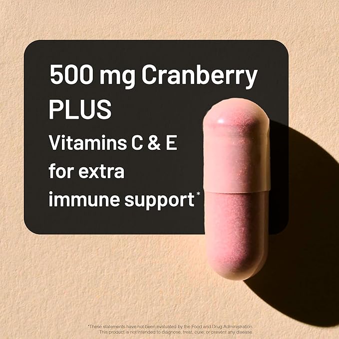 NatureWise Cranberry Pills for Women - 500mg Cranberry Extract (25:1) + Vitamin C & E - Cleansing Urinary Tract & Bladder - Vegan, Non-GMO, Sugar-Free - 60 Capsules[1-Month Supply]