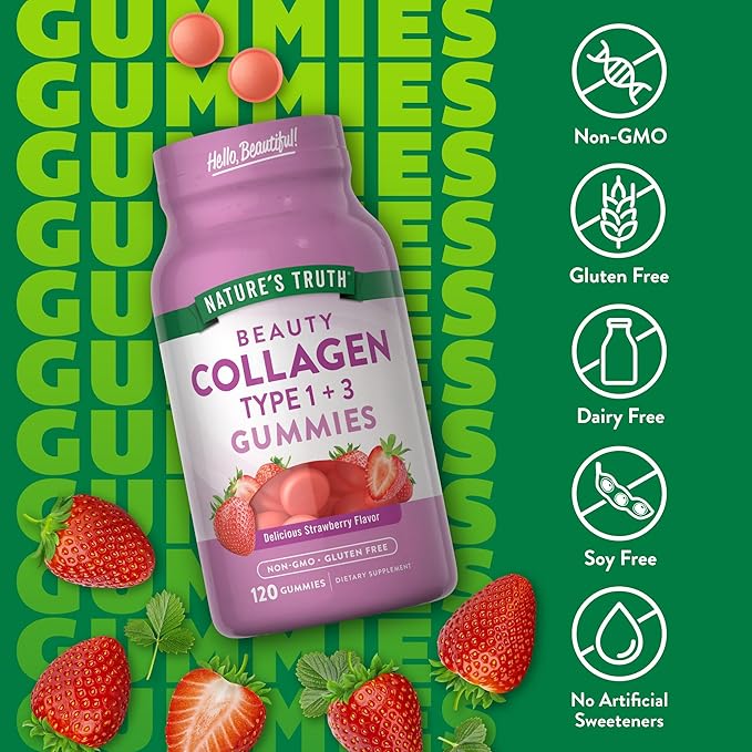 Nature's Truth Collagen Peptide Gummies for Women | 120 Count | Type 1 and 3 | Strawberry Flavor | Non-GMO & Gluten Free Supplement