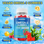 Vegan Omega-3 Gummies 1028mg, Omega 3 Fish Oil Alternative for Adults w/EPA 400mg & DHA 600mg & Vitamin A, C, E Supports Brain, Eye & Immune Health, Sugar Free, Raspberry Flavor, 120 Count