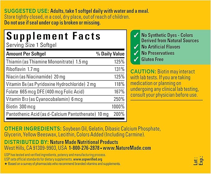 Nature Made Super B Complex Vitamins for Women and Men, Dietary Supplement for Energy Metabolism Support, Super Vitamin B Complex, 60 Softgels, 60 Day Supply