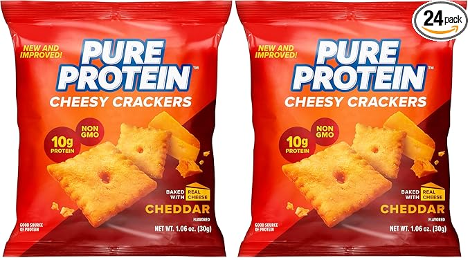 Pure Protein Cheesy Crackers,Cheddar,High Protein Snack,10G-Protein,1.06 Oz,(Pack of 24)