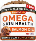 StrellaLab Omega 3 for Dogs - (180Ct) Fish Oil Treats - Allergy & Itch Relief Skin & Coat Supplement - Dry Itchy Skin, Anti Shedding & Hot Spots Treatment - Pet Salmon Oil Chews - Smoked Salmon Flavor