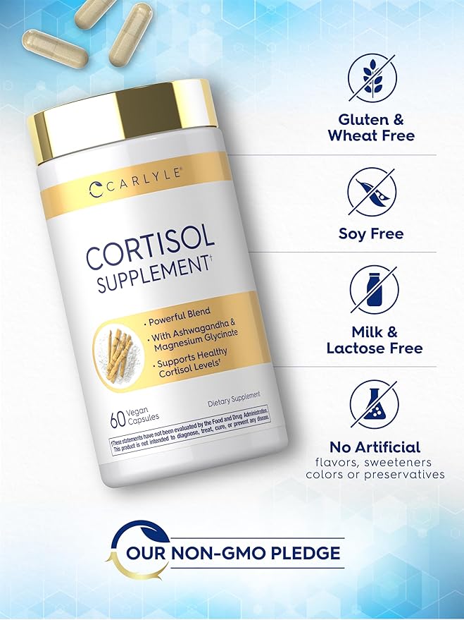 Carlyle Cortisol Supplement | 60 Vegan Capsules | Ashwagandha & Magnesium Complex | Non-GMO, Gluten Free