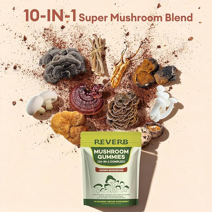 Mushroom Gummies 16-In-1 Mushroom Blend With Ashwagandha Gummies For Brain Health,Cognitive, Memory & Focus,Energy 0g Added Sugar Mushroom Supplement Lions Mane,Reishi,Cordyceps,Turkey Tail,Chaga (60)