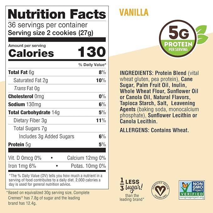 Lenny & Larry's The Complete Cremes®, Sandwich Cookies, Vanilla, Vegan, 5g Plant Protein, 6 Cookies Per Pack (Box of 12), (Pack of 2)
