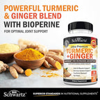Turmeric Curcumin and Ginger Supplement - 95% Standardized Curcuminoids with BioPerine Black Pepper Extract for Ultra High Absorption - Natural Joint Support Supplement - Gluten-Free - 60 Capsules