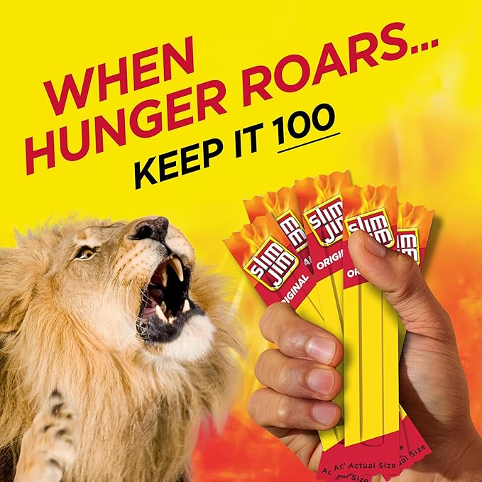 Slim Jim Smoked Meat Sticks, Original Flavor, 6g Protein Per Serving, Snack Size, 0.28 oz. (100 Count)