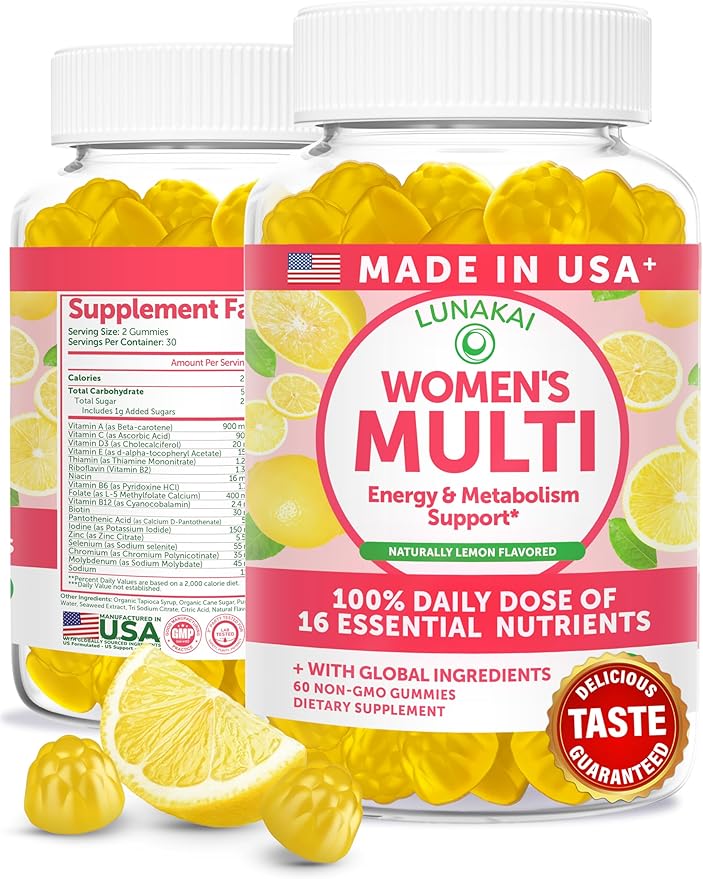 Lunakai USA Made Womens Multivitamin Gummies – Delicious Daily 16 Multi Vitamins for Women – Wellness, Energy & Essential Health Support, 60ct