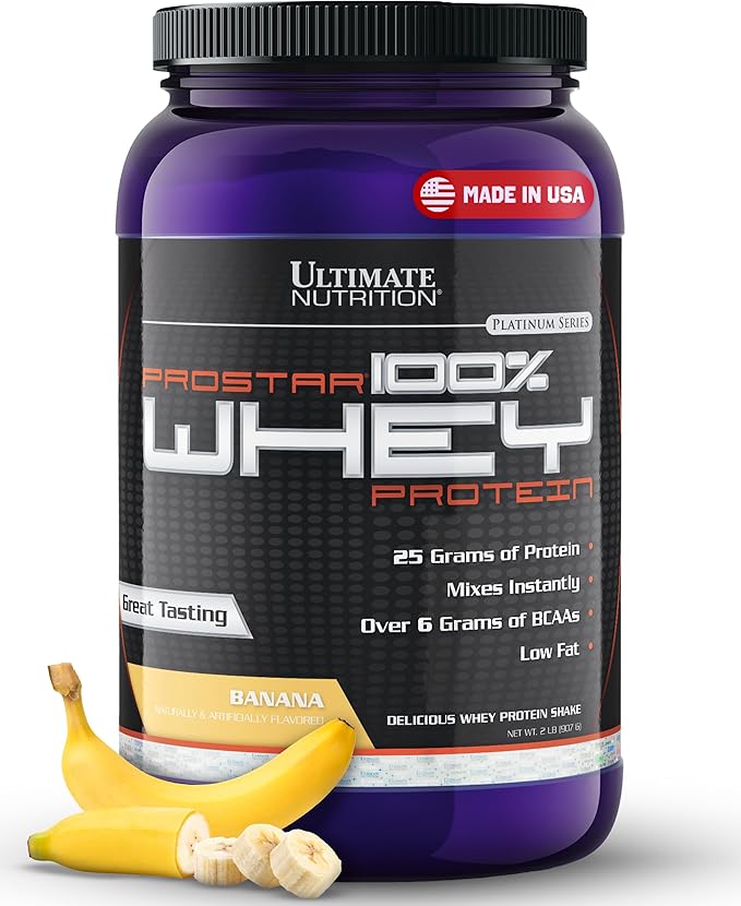 Ultimate Nutrition Prostar Whey Protein Powder Isolate, Banana - Low Carb, High Protein Powder Shake for Muscle Gain & Recovery - Low Sodium, Low-Fat & Keto Friendly - 2 lbs Tub
