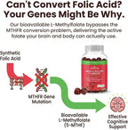 CogniTune L-Methylfolate Gummies 1000mcg - Bioavailable 5MTHF Folate Supplement for Brain Health - MTHFR Support with Delicious Strawberry Flavor