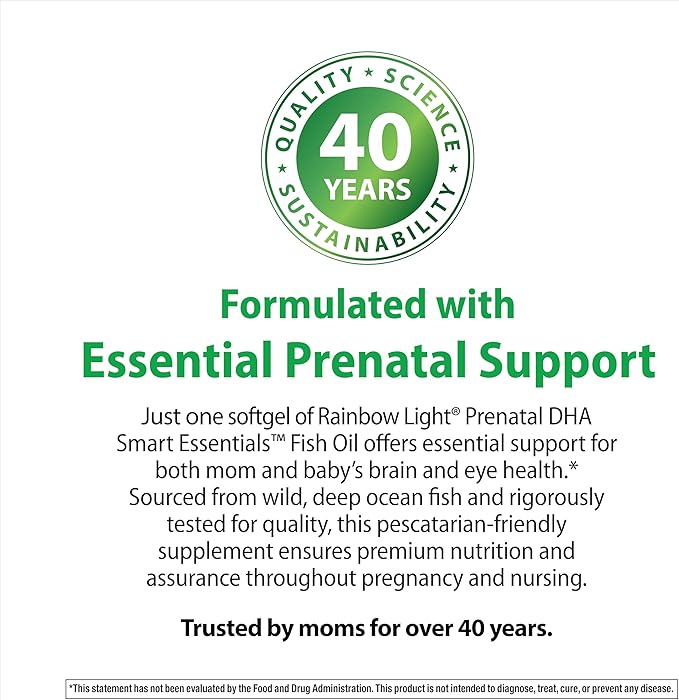 Rainbow Light Prenatal DHA Vitamins for Women | 60 Softgels | Omega 3 Fish Oil (DHA & EPA) | Supports Mom & Baby’s Health from Conception to Nursing